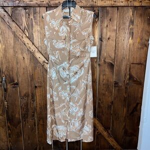 Chic Tan Floral Midi Dress